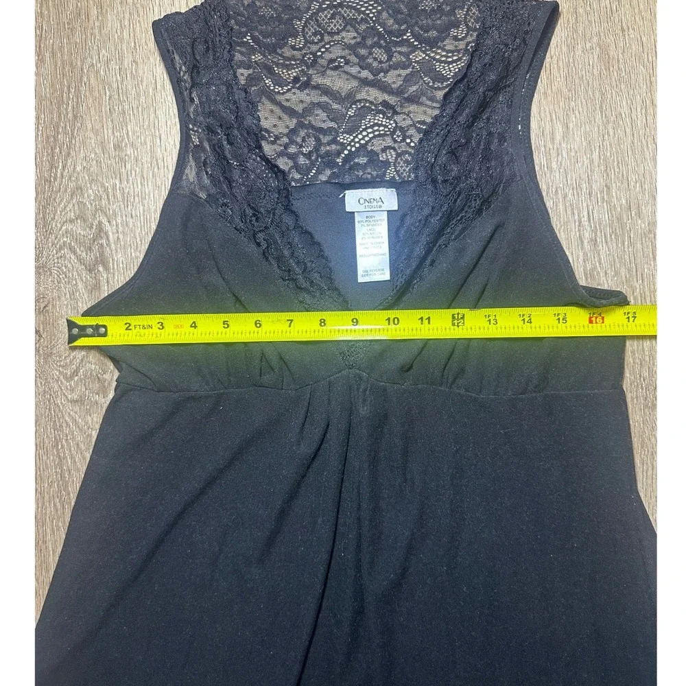Vintage Cinema Etoile Black Goth Lace Racerback Chemise Nightgown Womens Medium